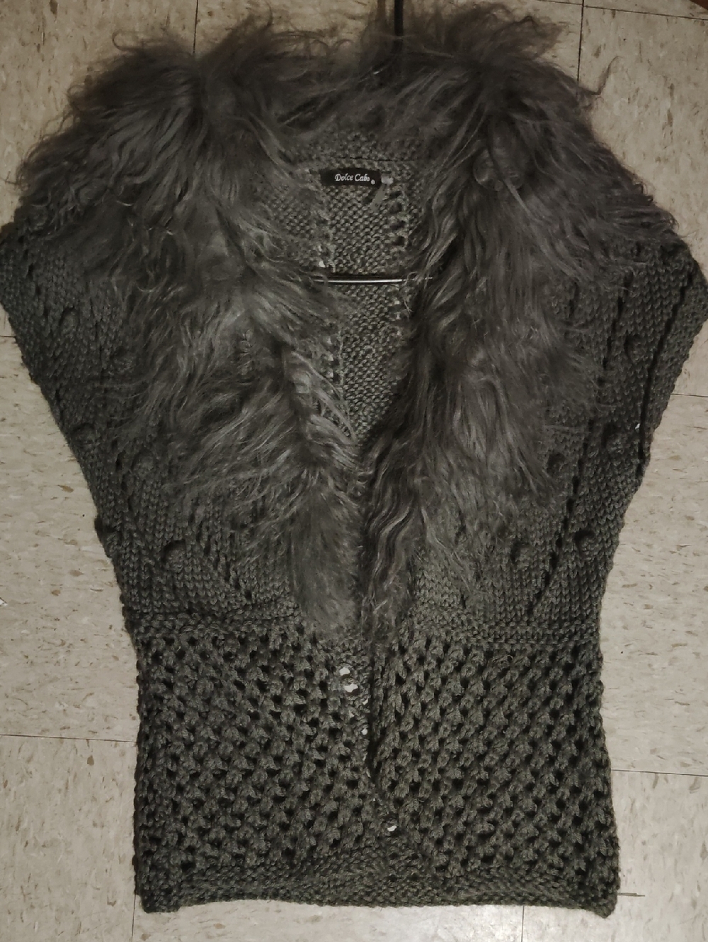 Dolce Cabo Mongolian Fur/Cable Knit Vest